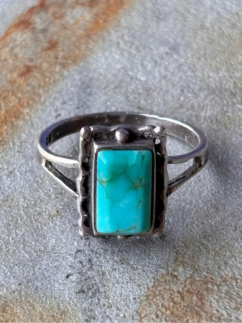 Vintage Sterling Silver Turquoise Ring Rectangular Southwestern Boho size 7